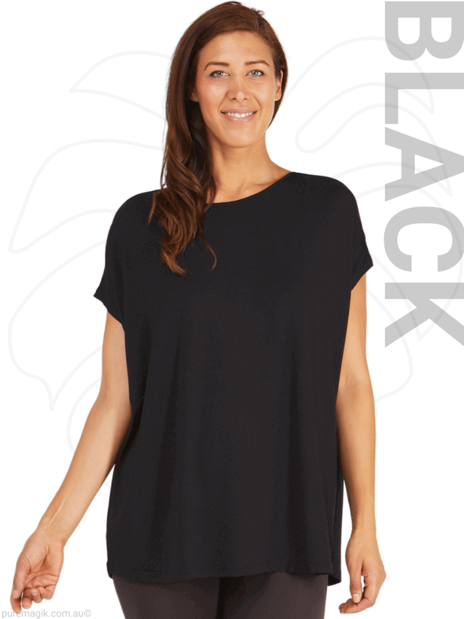 Tani Black SwingFIt Micro Modal Drape Box Top 79766 | Tani Australia