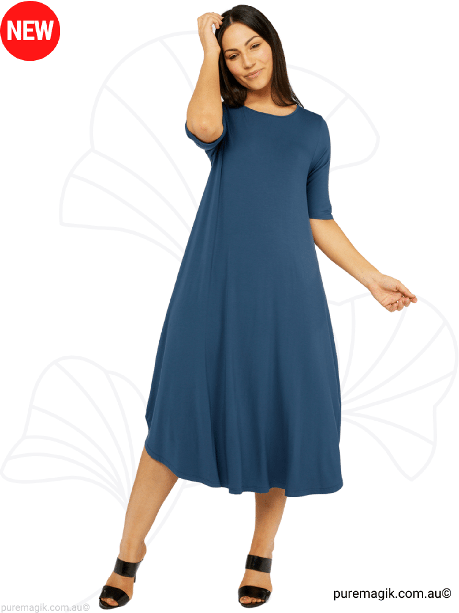 Deep Sea Tani Original Tri Drape Dress Half Sleeve Modal S 79430 | Tani Australia