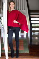 The model wears Cashmere Shawl  Red Velvet
