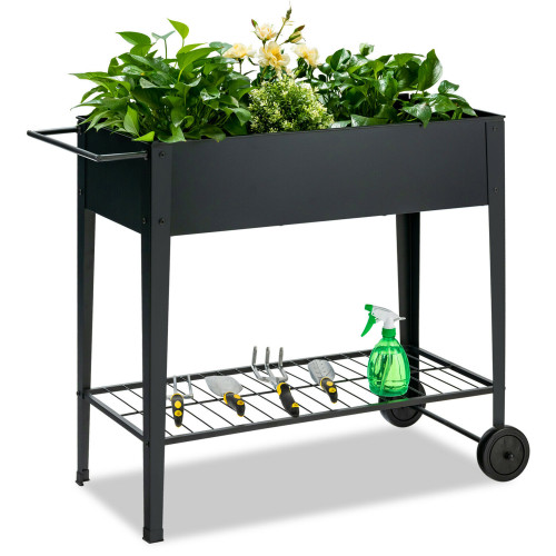 Elevated plant pot on wheels steel plant pot with shelf