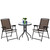 3 Piece Bistro Patio Garden Furniture Set 2 Folding Chairs Glass Tabletop Steel