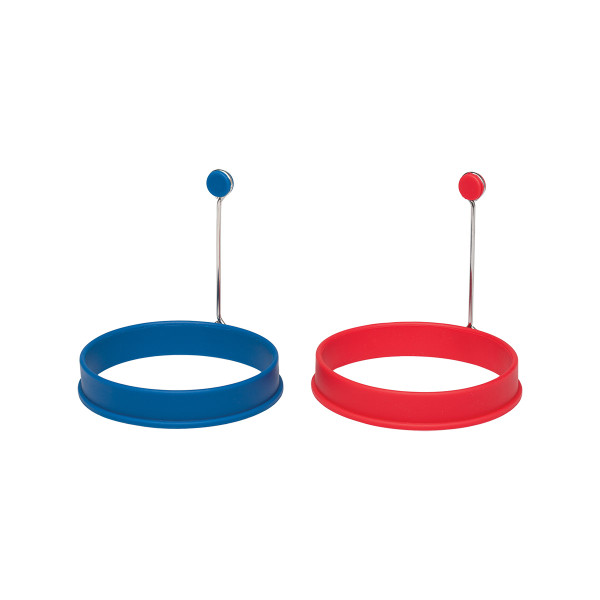 Mrs. Anderson's silicone egg rings product shot (blue+red, white bg)
