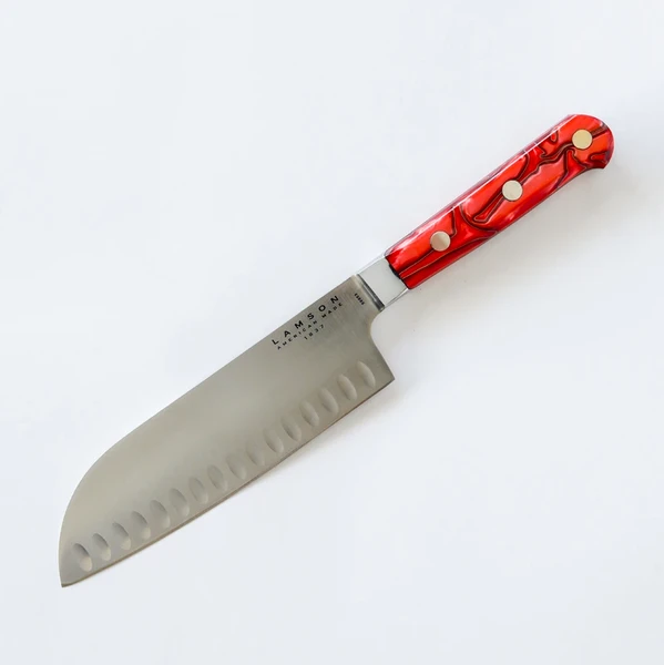Lamson, Fire Series 7″ Premier Forged Santoku Knife With Kullenschliff (Granton) Edge
