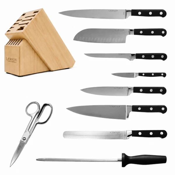 Lamson, MIDNIGHT Forged 10-Pc Knife Block set, Light Maple Block