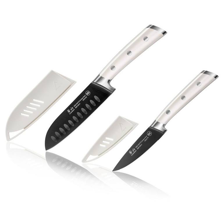 Cangshan 2pc Titanium Coated Santoku Starter Set Vanilla White