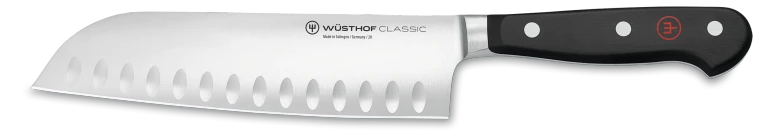 Wusthof, Classic 7" Hollow Edge Santoku, Black Handle
