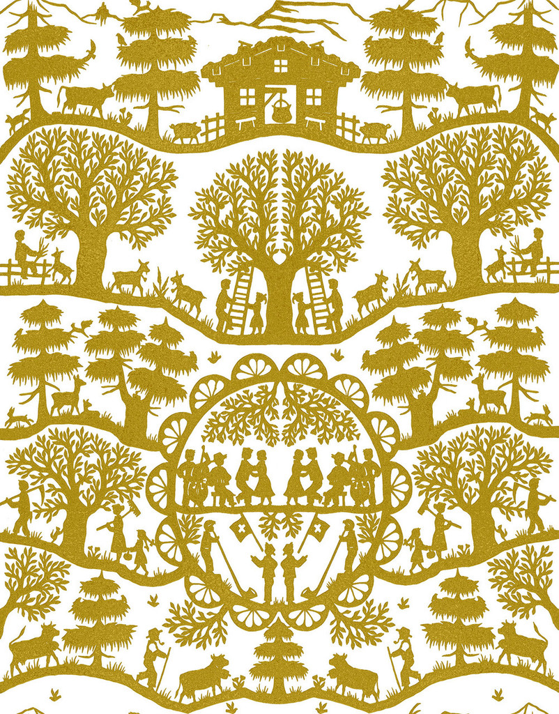 Chateau Flora in Golden Rod on Bone Cotton Fabric Swatch Memo - Michelle Nussbaumer Collection