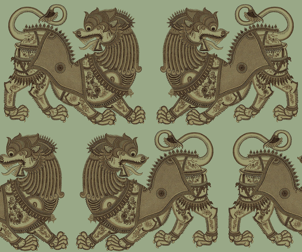 Shi Lion in Patina on Natural Linen Fabric Swatch Memo - Design Legacy by Kelly O'Neal