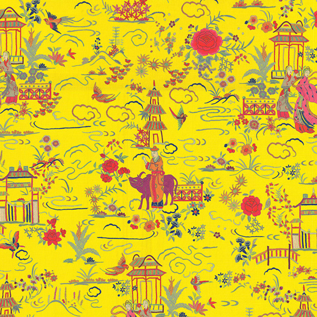 Canton Garden in Canary on Bone Cotton Fabric Swatch Memo - Design Legacy by Kelly O'Neal