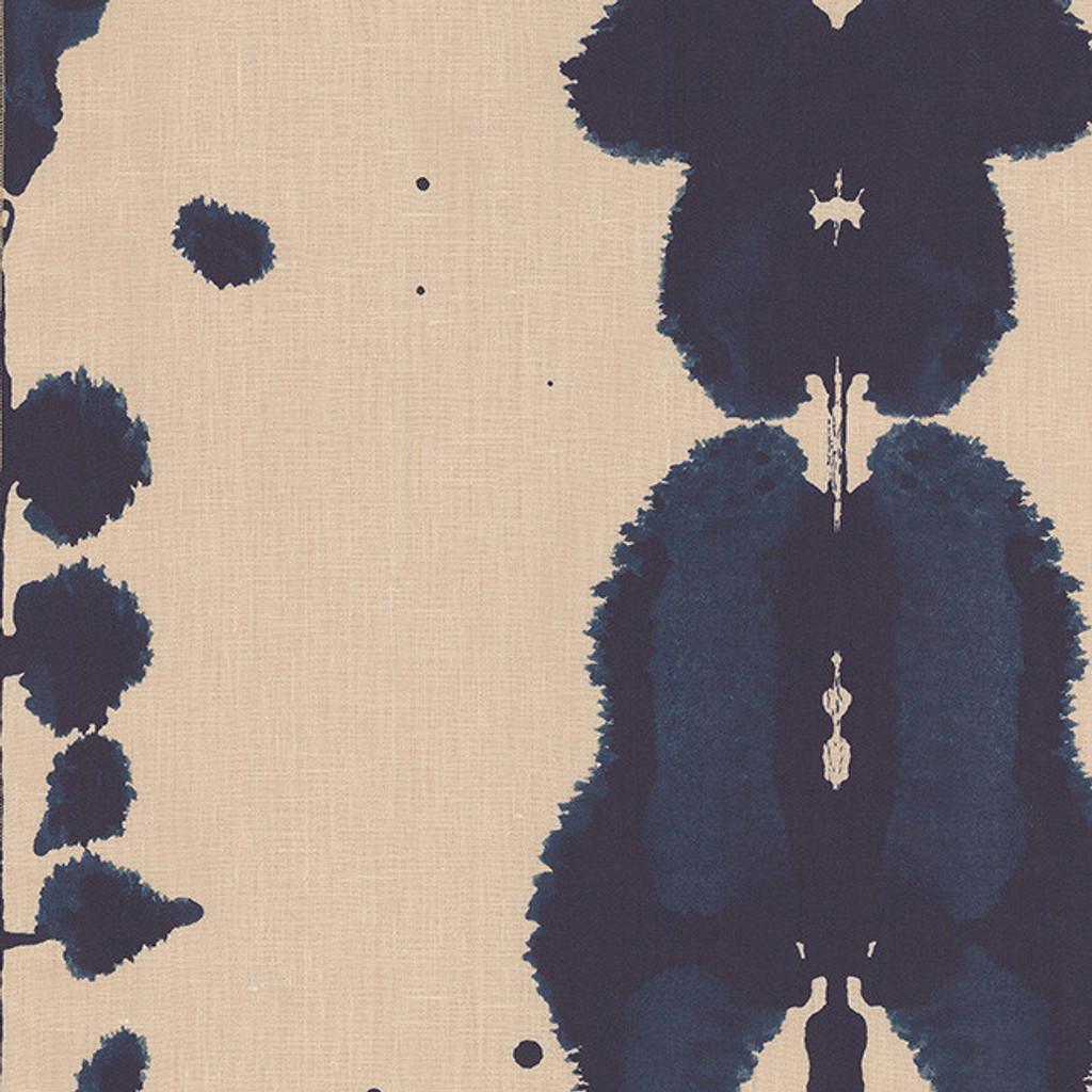 Totem in Indigo on Natural Linen Fabric Swatch Memo - Michelle Nussbaumer Collection