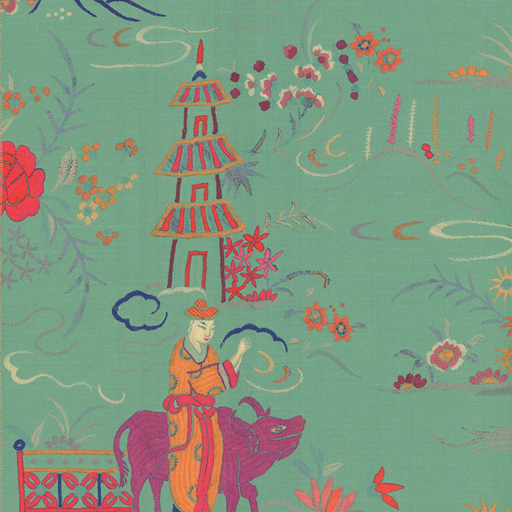 Canton Garden in Turquoise on Legacy Cotton Fabric by the Yard - Design Legacy by Kelly O'Neal