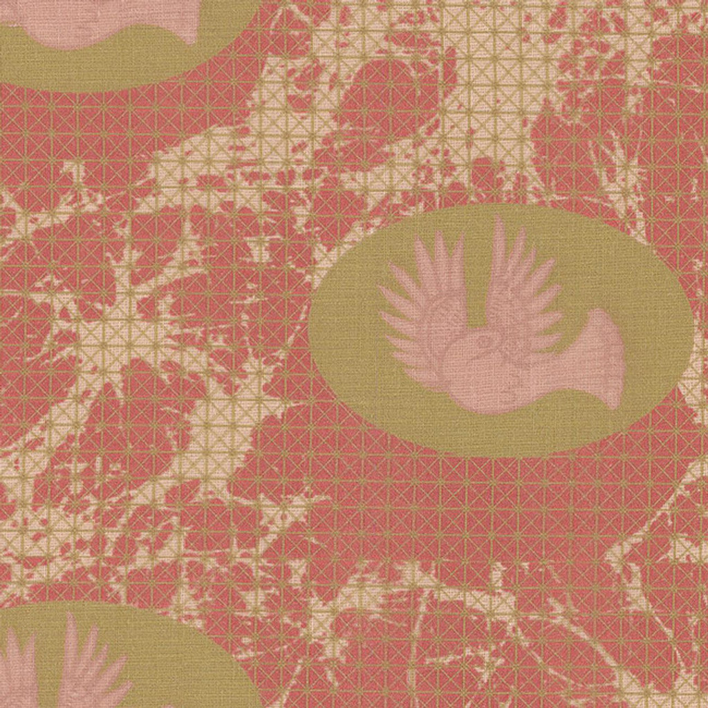 Cape Dove in Coral on Natural Linen Fabric by the Yard - Michelle Nussbaumer Collection