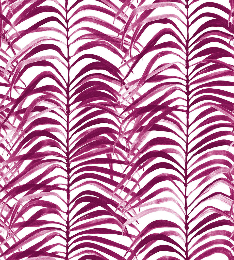 Fronds in Raspberry on Natural Linen Fabric by the Yard - Design Legacy by Kelly O'Neal