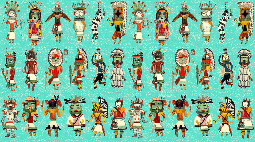 Kachina Small in Turquoise on Legacy Cotton Fabric by the Yard - Design Legacy by Kelly O'Neal