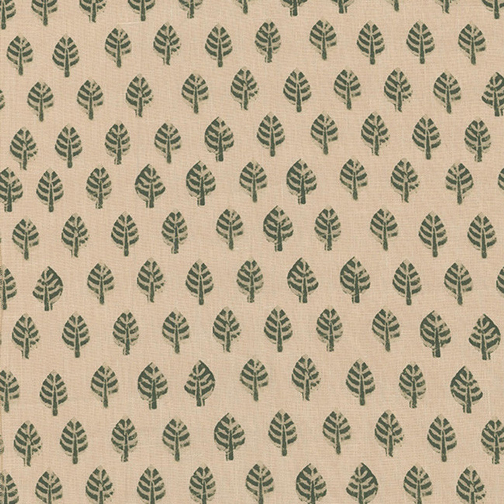 Leventine in Verde on Natural Linen Fabric by the Yard - Michelle Nussbaumer Collection