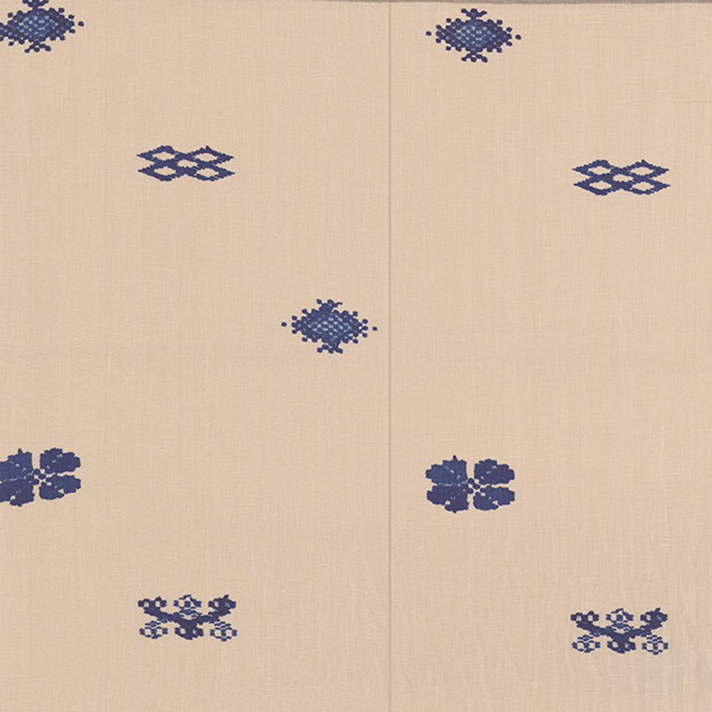 Lombardi in Indigo on Natural Linen Fabric by the Yard - Michelle Nussbaumer Collection