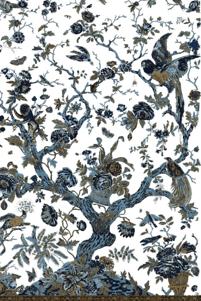 Palampur Parrot in Hazel on Natural Linen