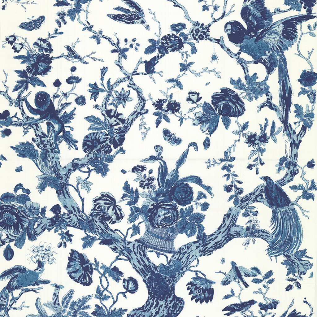 Palampur Parrot in Indigo on Bone Cotton Fabric by the Yard - Michelle Nussbaumer Collection