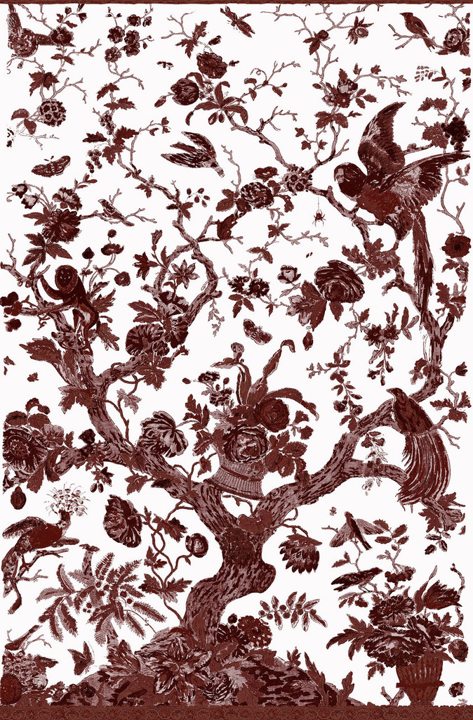 Palampur Parrot in Oxblood on Bone Cotton Fabric by the Yard - Michelle Nussbaumer Collection