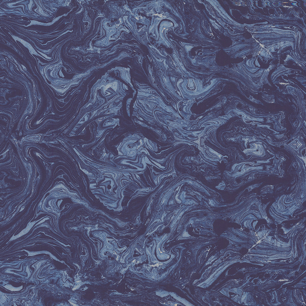 Poe Watermark in Indigo on Natural Linen Fabric by the Yard - Design Legacy by Kelly O'Neal