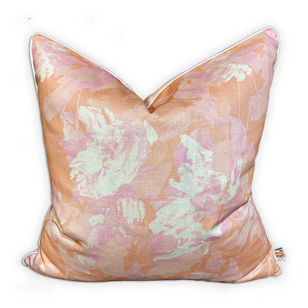 Design Legacy by Kelly O'Neal Floribunda Double-Sided Pillow by Mia Malcolm Sherbet on Bone Cotton 