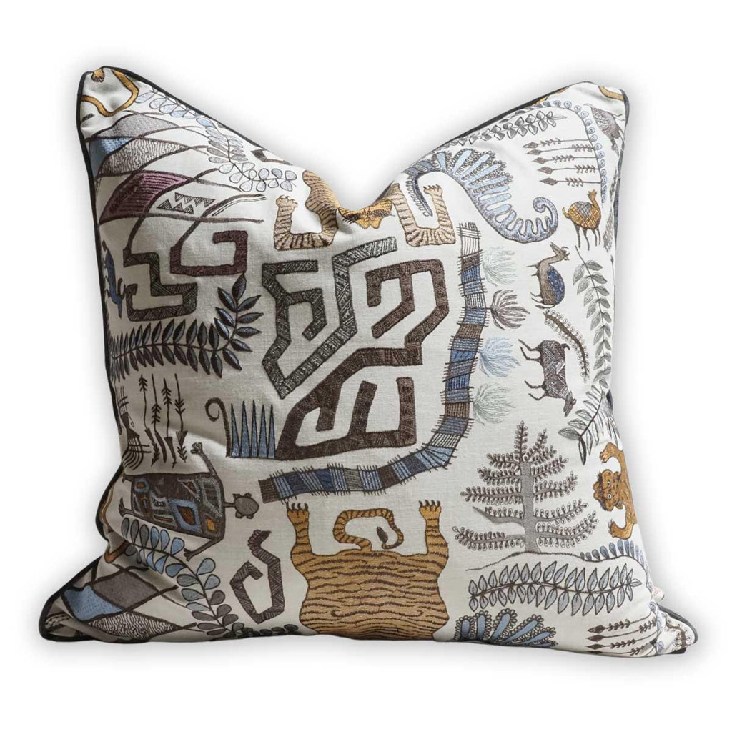 Design Legacy by Kelly O'Neal Swahili Embroidered Pillow with Flax Linen 6307a 