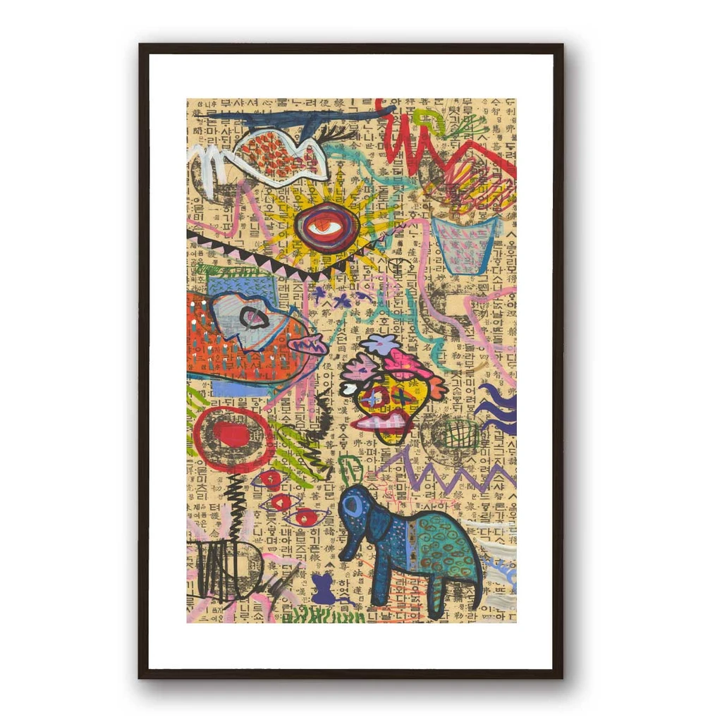 Kelly O'Neal Escape to Lascaux II Paper Framed with Black French Oak Finish