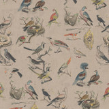 Birds in Multi on Flax Linen Fabric Swatch Memo - Design Legacy by Kelly O'Neal