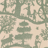 Chateau Flora in Verde on Natural Linen Fabric Swatch Memo - Michelle Nussbaumer Collection