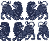 Shi Lion in Indigo on Natural Linen Fabric Swatch Memo - Design Legacy by Kelly O'Neal Shi Lion in Indigo on Natural Linen Fabric Swatch Memo - Design Legacy by Kelly O'Neal