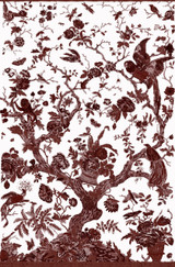 Palampur Parrot in Oxblood on Bone Cotton Fabric by the Yard - Michelle Nussbaumer Collection