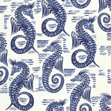 Seahorse in Indigo on Bone Cotton Fabric by the Yard - Design Legacy by Kelly O'Neal