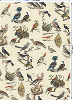 Birds in Multi on Natural Linen Fabric Swatch Memo - Design Legacy by Kelly O'Neal