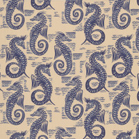 Seahorse Small in Indigo on Natural Linen Fabric Swatch Memo - Design Legacy by Kelly O'Neal
