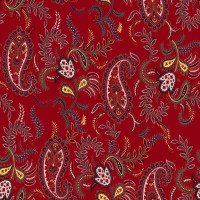 Paisley in Red on Natural Linen Fabric Swatch Memo - Michelle Nussbaumer Collection
