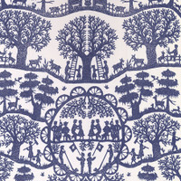 Chateau Flora in Indigo on Bone Cotton Fabric Swatch Memo - Michelle Nussbaumer Collection