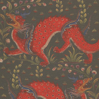 Dragon Empress on Natural Linen Fabric Swatch Memo - Michelle Nussbaumer Collection