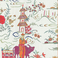 Canton Garden in Multi on Bone Cotton Fabric Swatch Memo - Design Legacy by Kelly O'Neal