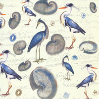 Blue Heron on Bone Cotton Fabric by the Yard - Design Legacy by Kelly O'Neal