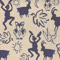 Pablo in Indigo on Natural Linen Fabric by the Yard - Design Legacy by Kelly O'Neal