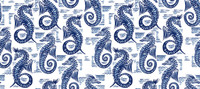 Seahorse Small in Indigo on Bone Cotton Fabric by the Yard - Design Legacy by Kelly O'Neal