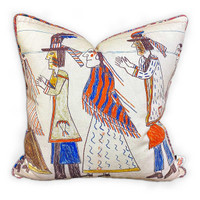 Design Legacy by Kelly O'Neal 4681 Tribal Art Pillow in Bone Cotton 