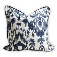 Design Legacy by Kelly O'Neal Embroidered Jacquard Indigo Double Sided Pillow 