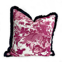 Design Legacy by Kelly O'Neal Chint Raspberry Euro Pillow with Indigo Trim 