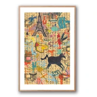 Kelly O'Neal Return to Lascaux IX Paper Framed with Natural French Oak Finish