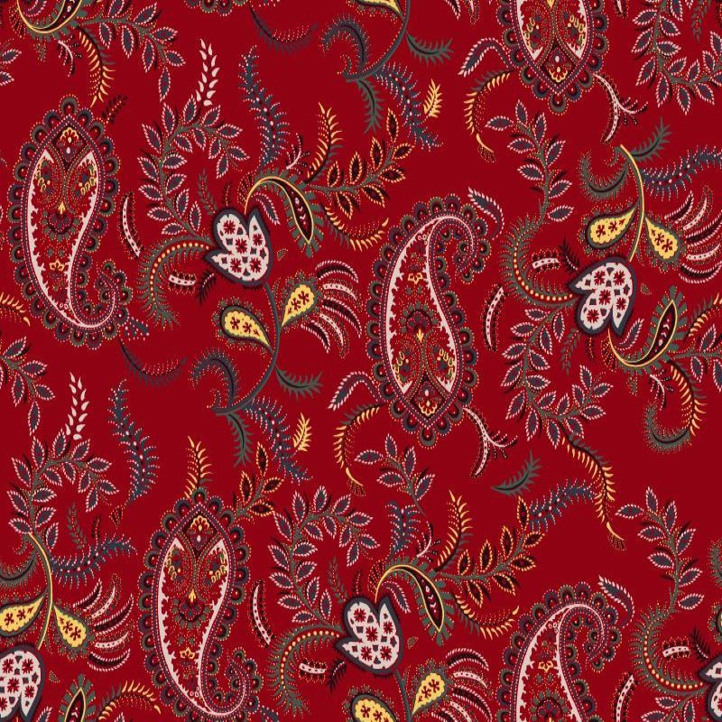 K.ONEAL | Paisley in Red on Natural Linen by Michelle Nussbaumer