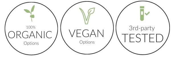 100% Organic Options, Vegan Options, 3rd-party tested