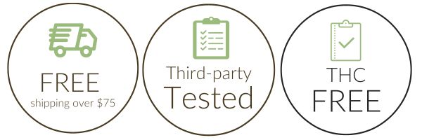 free shipping over $75, third party tested, thc free
