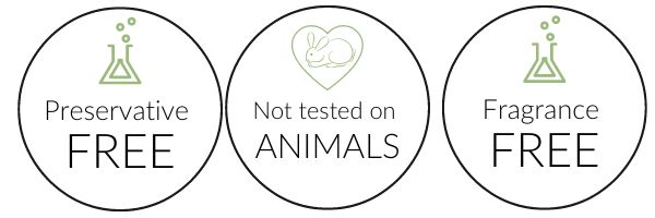 Preservative Free, Not tested on animals, Fragrance Free