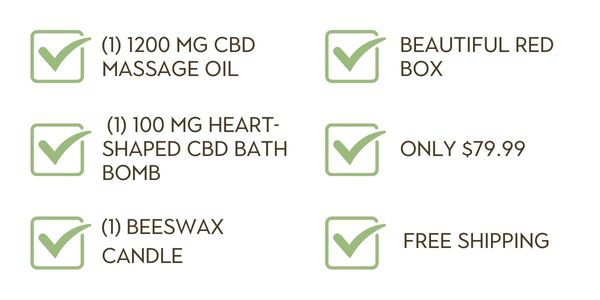 1200 MG CBD Massage Oil, Beautiful Red Box, 100 MG Heart-Shaped CBD Bath Bomb, Only $79.99, Beeswax Candle, Free Shipping